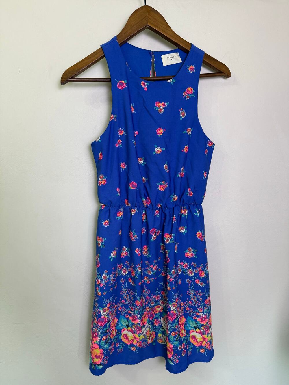 Everly Blue Floral Dress Small Sleeveless Fit & Flare Boho Spring Summer